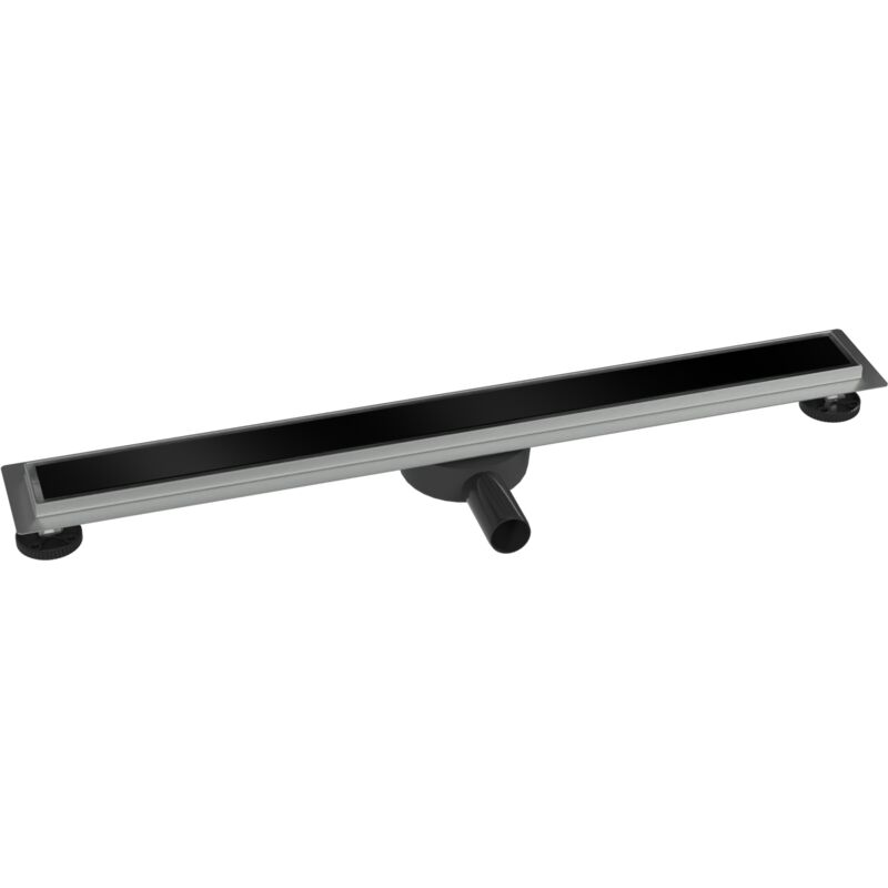 foto del prodotto bernstein canalina per doccia in acciaio inox flexgl01 3 per box doccia con coperchio di scarico in vetro nero lunghezza selezionabile. 800mm