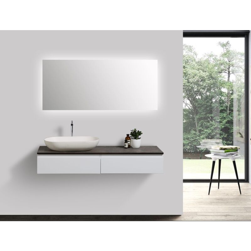 foto del prodotto bernstein composizione di mobili vision 1200 bianco opaco specchio e lavabo da appoggio a scelta senza specchio, con coperchio supplementare