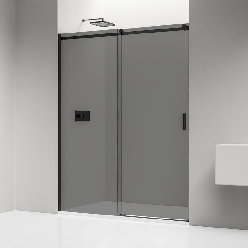 foto del prodotto bernstein doccia a nicchia con porta scorrevole nt806 flex nero opaco vetro nano grey spessore del vetro selezionabile 1400mm, vetro esg con