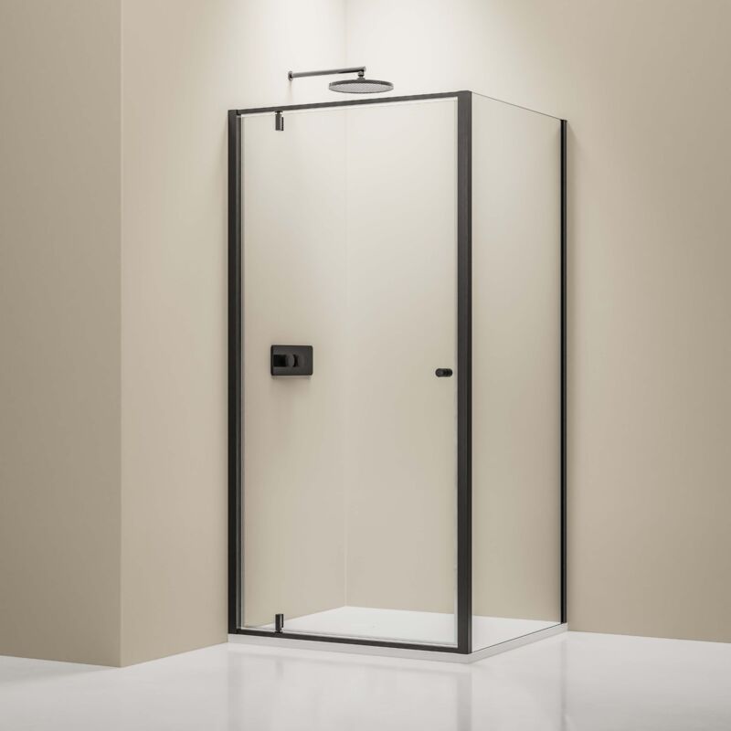 foto del prodotto bernstein doccia ad angolo con porta girevole nt604 flex 6 mm di vetro nano trasparente colore del profilo selezionabile 100cm, 100cm, nero