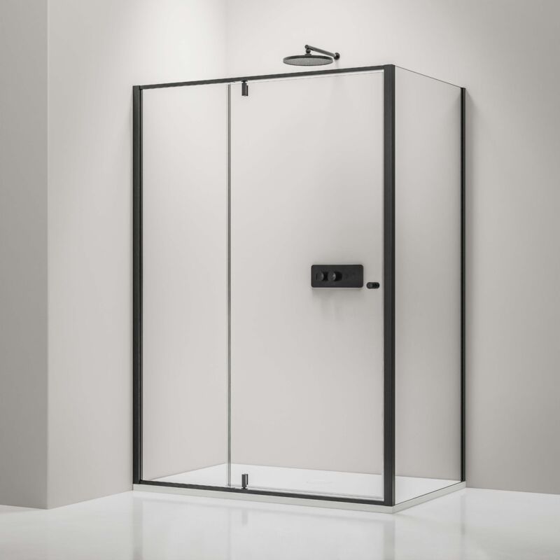 foto del prodotto bernstein doccia ad angolo con porta girevole su pannello fisso nt606 flex 6 mm di vetro nano trasparente colore profilo selezionabile 80cm,