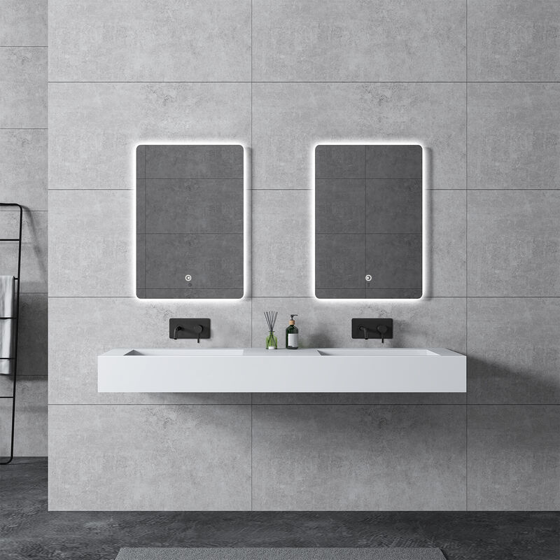 foto del prodotto bernstein doppio lavabo da appoggio o sospeso twg16 in pietra solida 153 x 45 x 15 cm colore a scelta bianco opaco