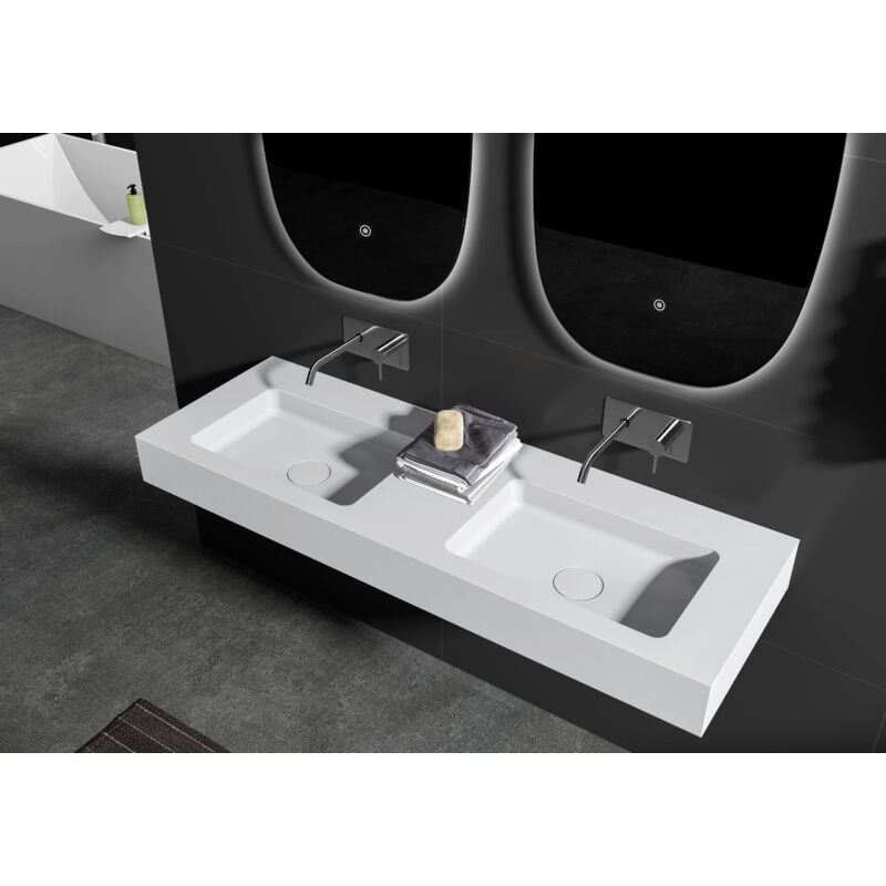 foto del prodotto bernstein doppio lavabo sospeso ba8013 in pietra solida sold surface 133 x 45 x 12 cm colore selezionabile console in metallo opzionale