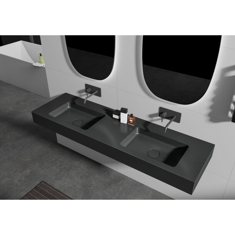 foto del prodotto bernstein doppio lavabo sospeso ba8016 in pietra solida sold surface 163 x 45 x 12 cm colore selezionabile console in metallo opzionale