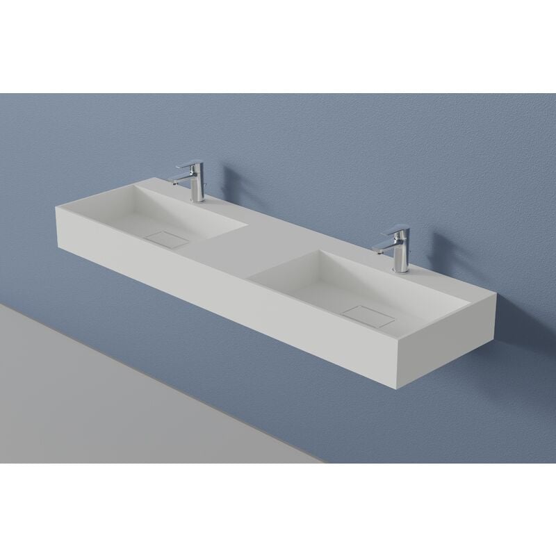 foto del prodotto bernstein doppio lavabo sospeso twg231 in pietra solida bianco opaco larghezza selezionabile 153 cm