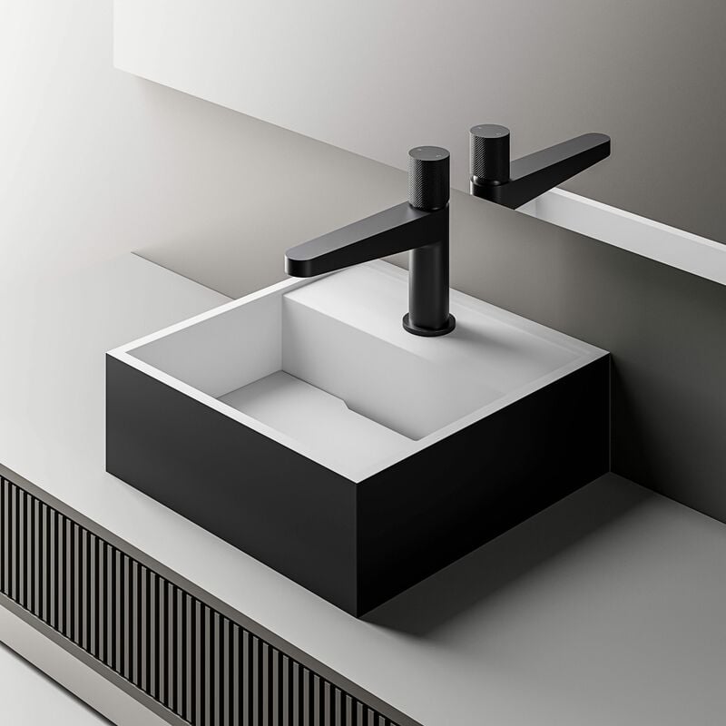 foto del prodotto bernstein lavabo da appoggio ba2027 in fusione minerale 30 x 30 x 10 cm colore selezionabile nero bianco opaco 