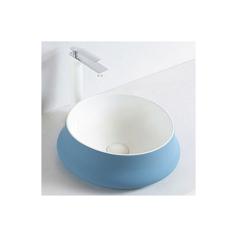 foto del prodotto bernstein lavabo da appoggio in ceramica sanitaria kw6188 45,5 x 45,5 x 15 cm colore a scelta senza piletta pop up, blu bianco
