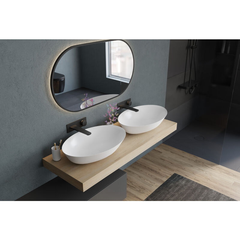 foto del prodotto bernstein lavabo da appoggio nt8531 in colata minerale 60 x 40 x 12,5 cm colore selezionabile bianco opaco, senza piletta pop up, senza