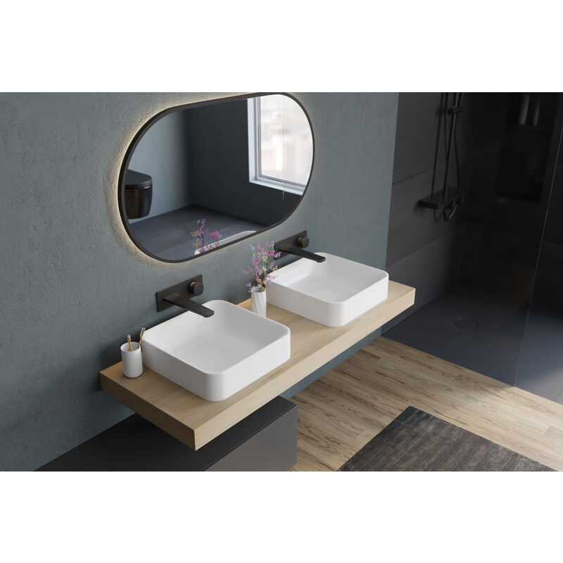 foto del prodotto bernstein lavabo da appoggio nt8564 colata minerale 40 x 40 x 10,5 cm colore selezionabile bianco opaco, con piletta pop up, senza coperchio