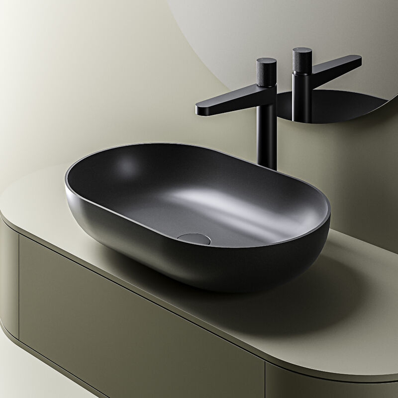 foto del prodotto bernstein lavabo da appoggio o 540 in fusione minerale 54 x 34 x 12 cm quarzo nero opaco