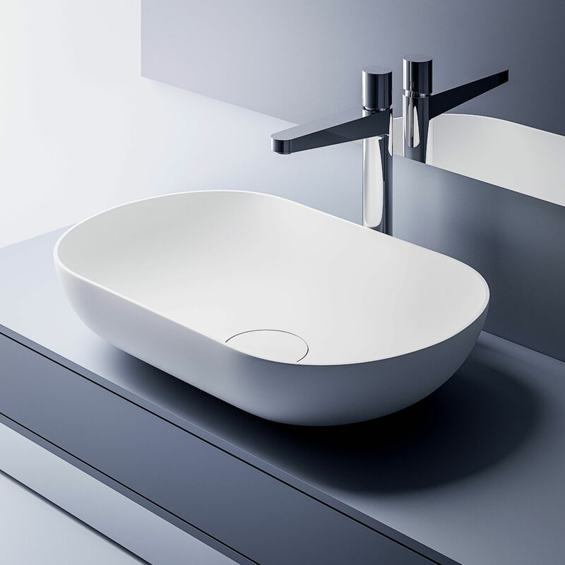 foto del prodotto bernstein lavabo da appoggio o 541 di colata minerale solid stone bianco opaco o grigio bianco opaco 54 x 34 x 13 cm bianco opaco