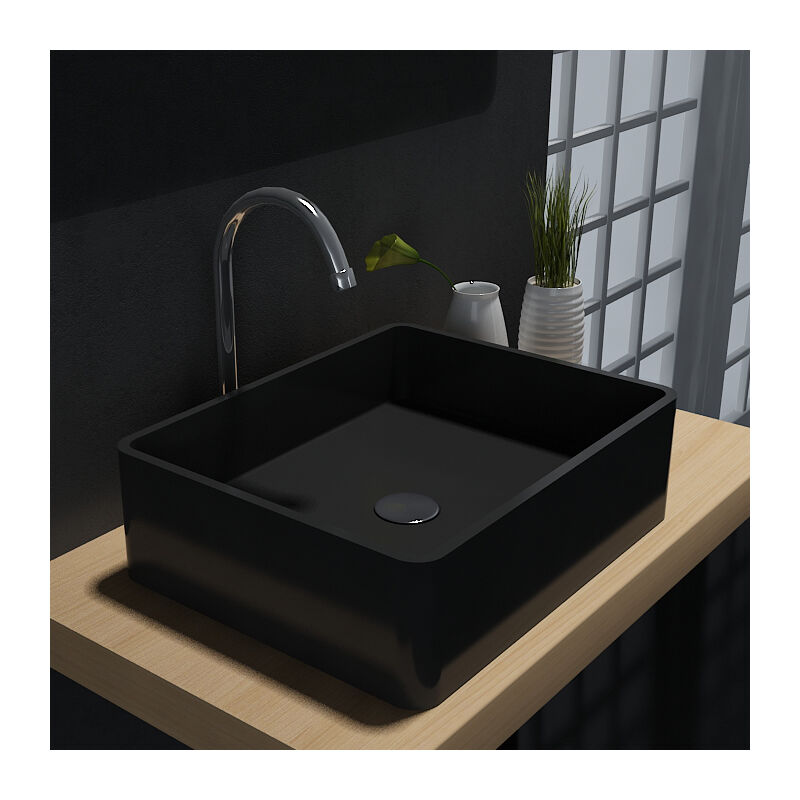 foto del prodotto bernstein lavabo da appoggio pb2012b in pietra solida solid stone 60 x 40 x15 cm colore selezionabile nero lucido , con coperchio