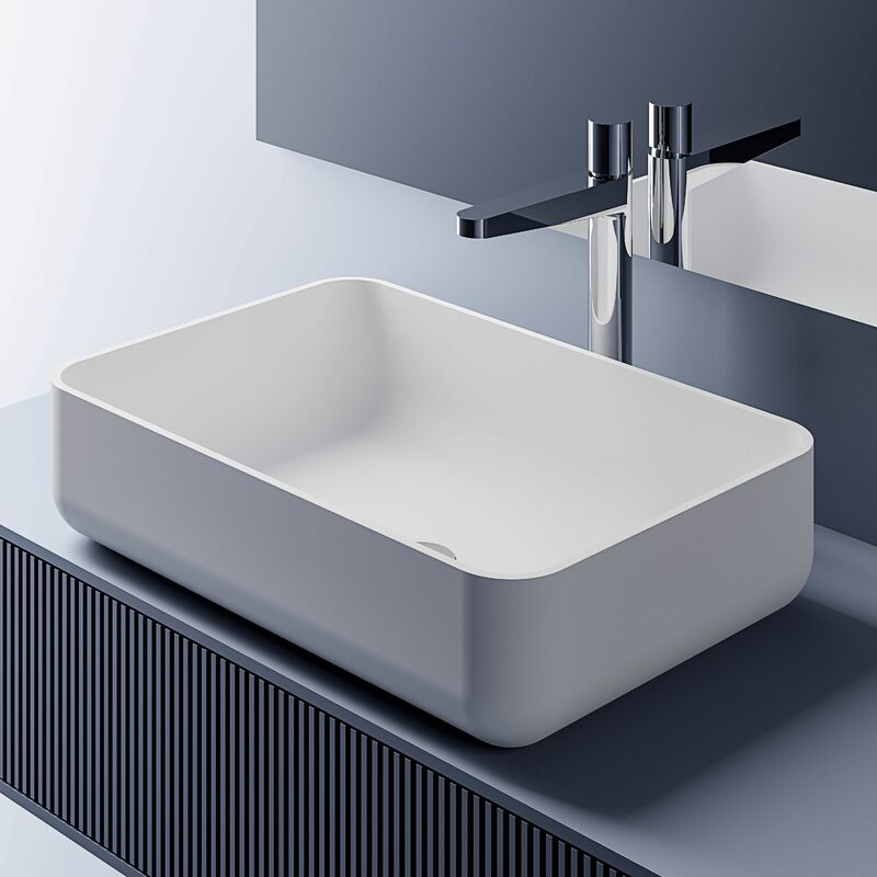 foto del prodotto bernstein lavabo da appoggio pb2133 in fusione minerale in bianco o nero 54 x 36 x 13 cm bianco opaco, senza coperchio supplementare