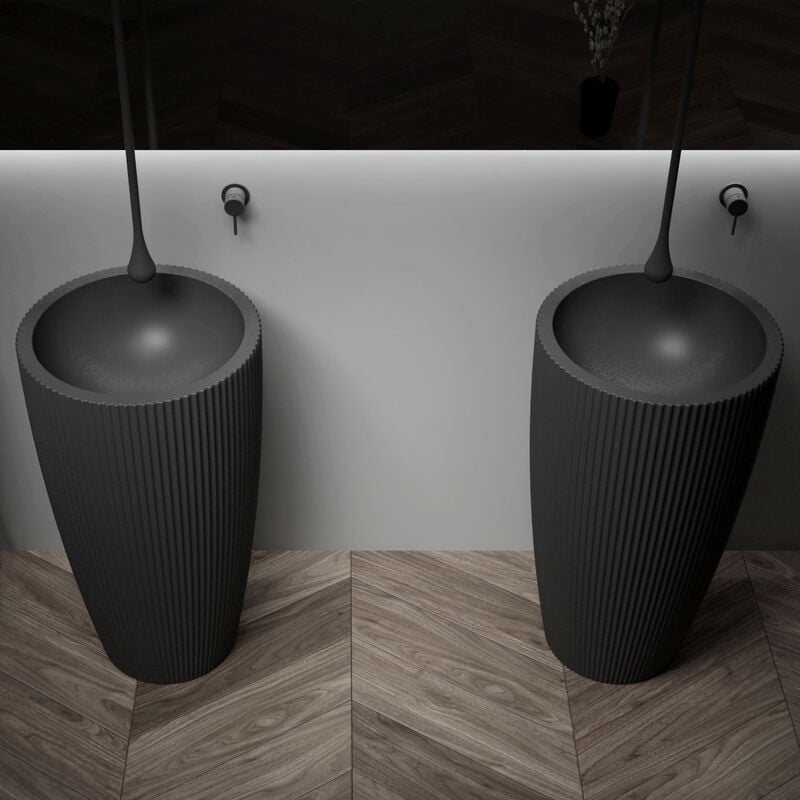 foto del prodotto bernstein lavabo freestanding twz316 di pietra solida solid stone 50 x 50 x 90 cm colore a scelta nero opaco 