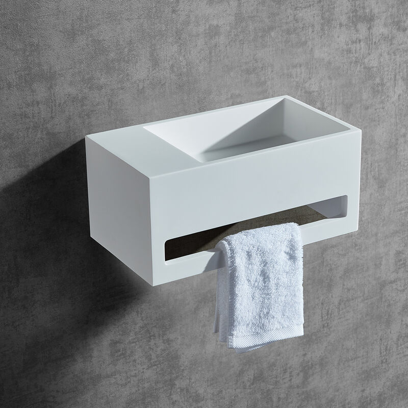 foto del prodotto bernstein lavabo sospeso ba2105 in mineral cast 35,5 x 20 x 16 cm bianco opaco con portasciugamani integrato senza coperchio supplementare,