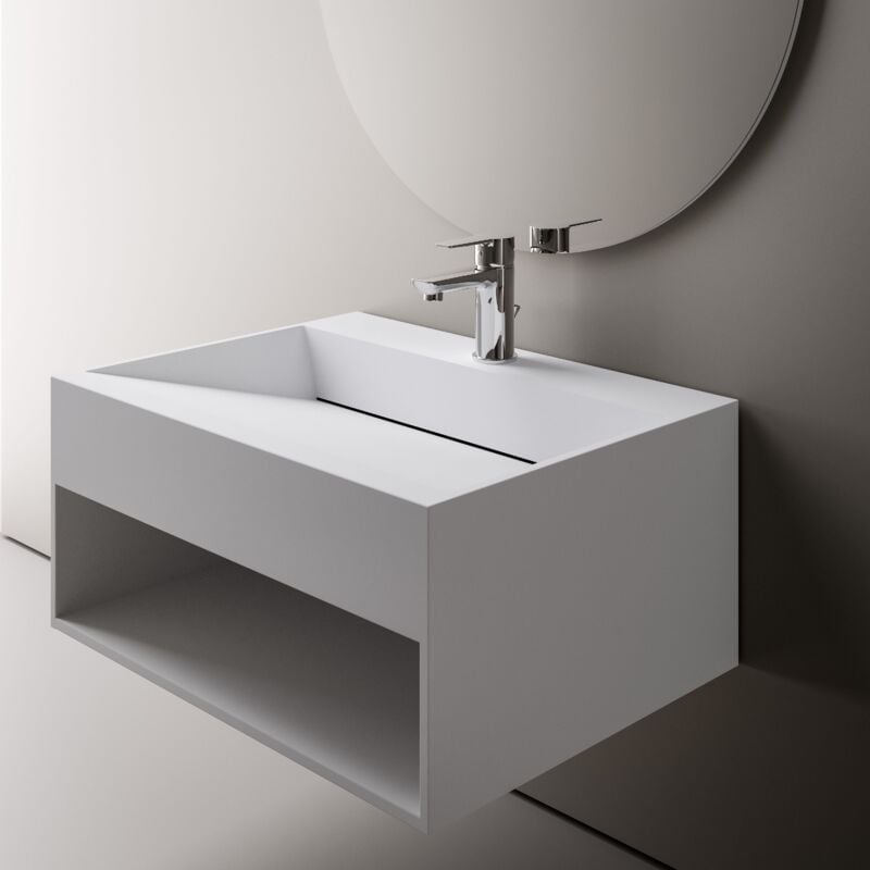 foto del prodotto bernstein lavabo sospeso con spazio accessori twg71 in pietra solida solid stone bianco opaco larghezza slezionabile 60 cm