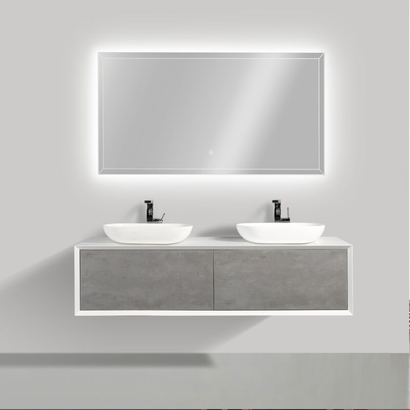 foto del prodotto bernstein mobile da bagno sospeso fiona 1600 bianco opaco e effetto cemento 160 x 40 x 55 cm specchio opzionale specchio a luce led 2073,