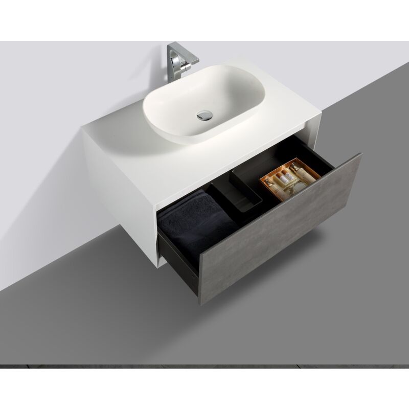 foto del prodotto bernstein mobile da bagno sospeso fiona 900 bianco opaco e effetto cemento 90 x 40 x 55 cm specchio opzionale senza specchio, senza coperchio