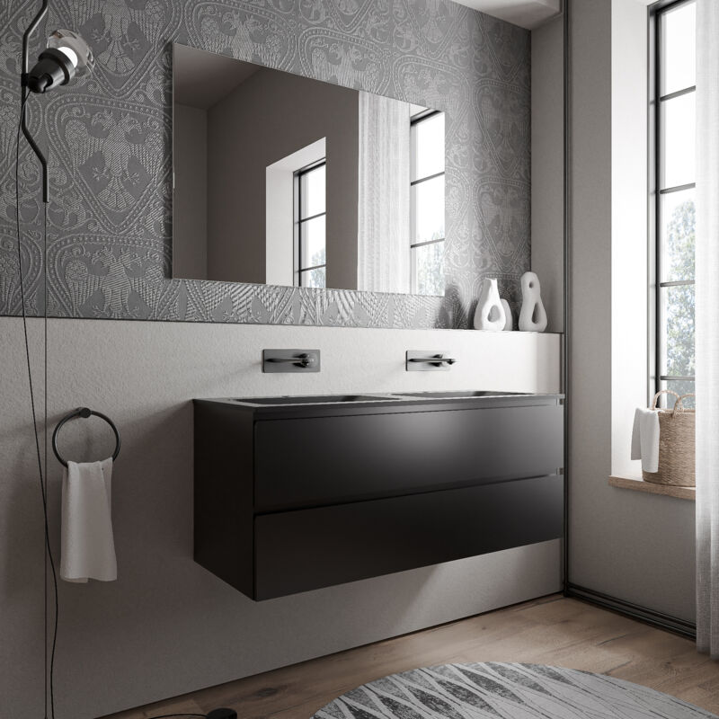 foto del prodotto bernstein mobiletto ava 120 cm con lavabo in mineralguss bruxelles colore selezionabile matt black en , nero opaco senza preforatura