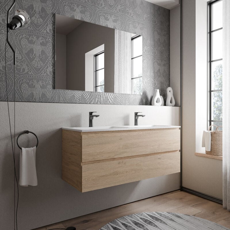 foto del prodotto bernstein mobiletto ava 120 cm con lavabo in mineralguss bruxelles colore selezionabile rovere miele, bianco opaco con preforatura