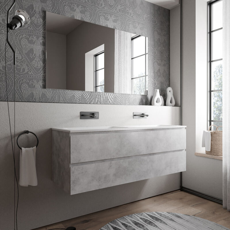 foto del prodotto bernstein mobiletto ava 140 cm con lavabo in mineralguss bruxelles colore selezionabile grigio calcestruzzo, bianco opaco senza preforatura