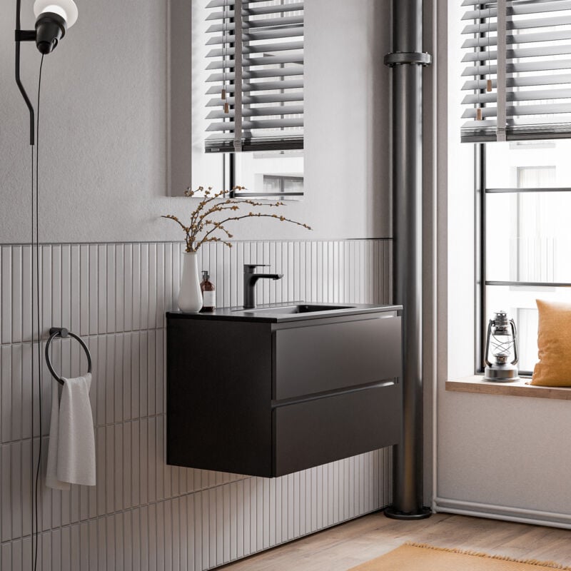 foto del prodotto bernstein mobiletto ava 80 cm con lavabo in ceramica colore selezionabile nero opaco, matt black en 