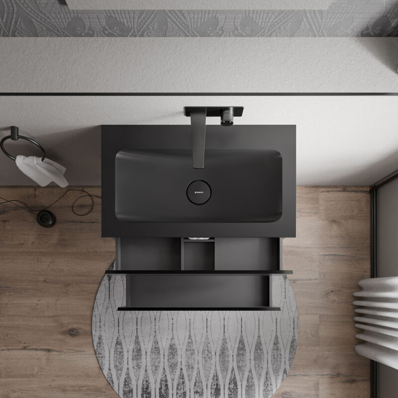 foto del prodotto bernstein mobiletto ava 80 cm con lavabo in mineralguss cream colore selezionabile matt black en , nero opaco senza preforatura