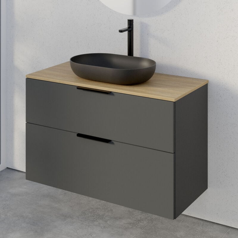 foto del prodotto bernstein mobiletto tim 100cm per lavabo da appoggio colore selezionabile matt anthracite en , nero opaco, rovere grigio nebbia