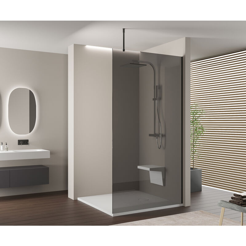 foto del prodotto bernstein parete doccia walk in ex102 2 vetro grigio di 10mm profilo in acciaio inossidabile 14mm larghezza e colore profilo a scelta 1200mm,