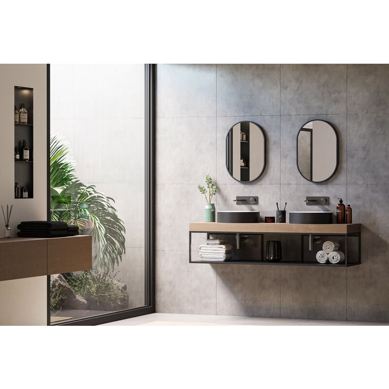 foto del prodotto bernstein specchio da bagno 8144b ovale colore cornice nero verticale e orizzontale dimensioni selezionabili 40x60cm de 