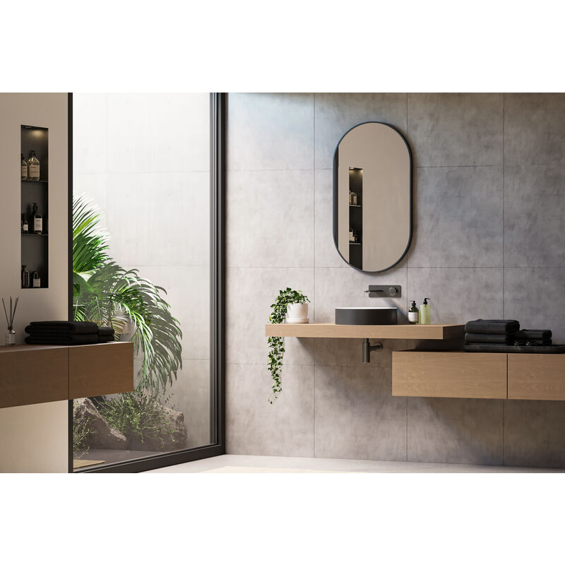 foto del prodotto bernstein specchio da bagno 8144b ovale colore cornice nero verticale e orizzontale dimensioni selezionabili 55x100cm de 