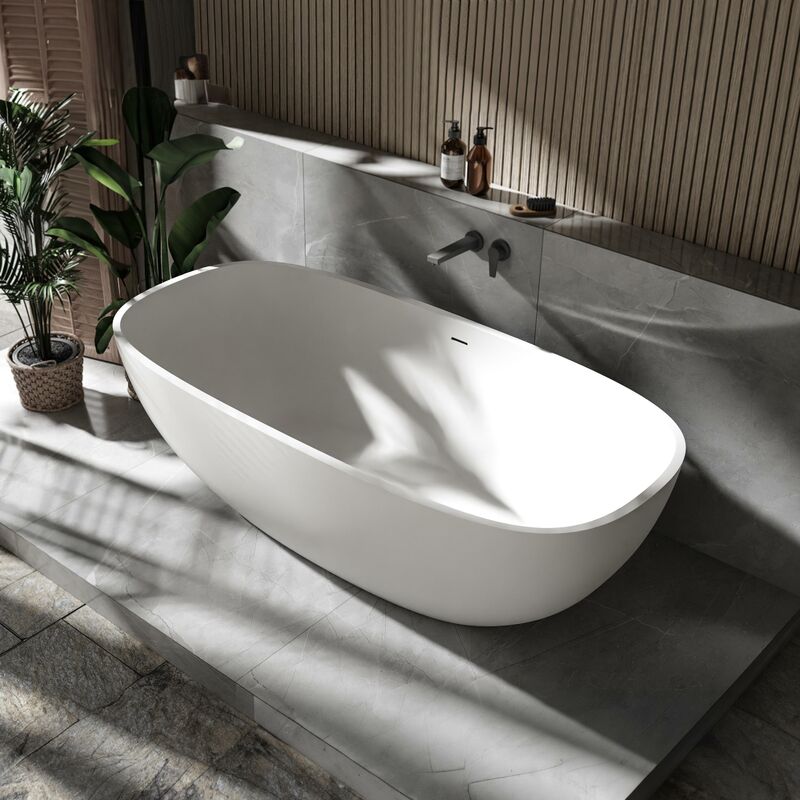 foto del prodotto bernstein vasca da bagno a libera installazione ocean stone in fusione minerale bianca opaca 180 x 87 cm opaca