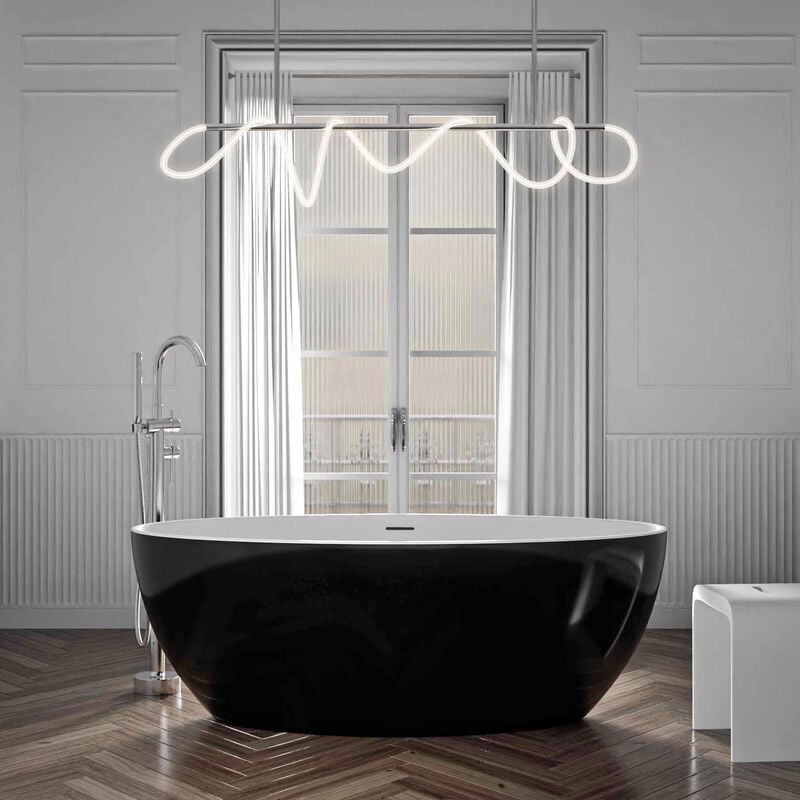 foto del prodotto bernstein vasca da bagno autoportante terra 2.0 acrilico nero bianco lucido 160 x 80 x 58 cm