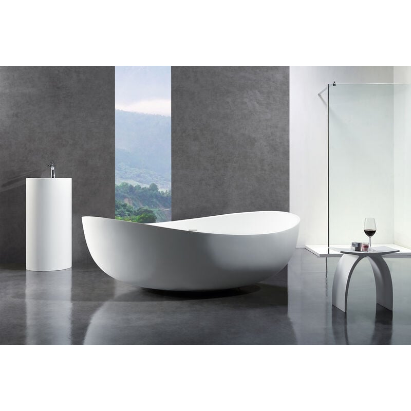 foto del prodotto bernstein vasca da bagno freestanding in solid stone, wave bianco opaco o lucido, 180x110cm
