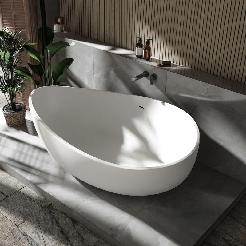 foto del prodotto bernstein vasca da bagno freestanding in solid stone, wave bianco opaco o lucido, 180x110cm opaca