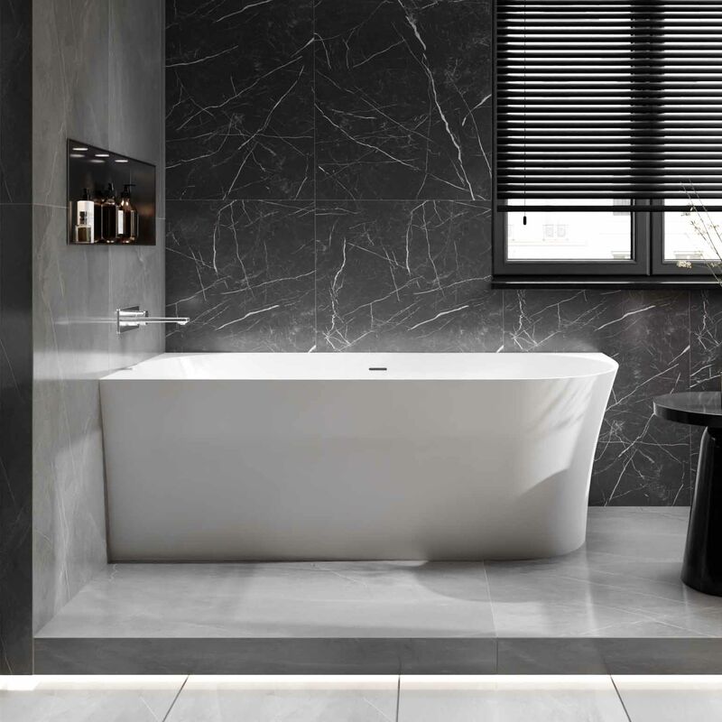 foto del prodotto bernstein vasca da bagno freestanding nova slim line bianco lucido installazione a sinistra dimensioni e rubinetteria a scelta senza