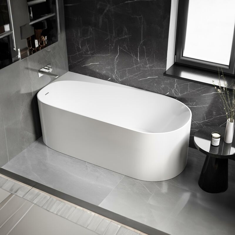 foto del prodotto bernstein vasca da bagno freestanding onda corner acrilico bianco lucido installazione a sinistra