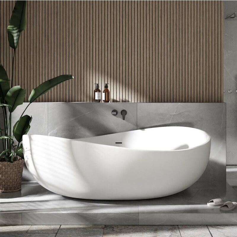 foto del prodotto bernstein vasca da bagno freestanding wave bianco lucido, bianco opaco, nero lucido o nero bianco lucido 180 x 110 x 62 cm rubinetteria