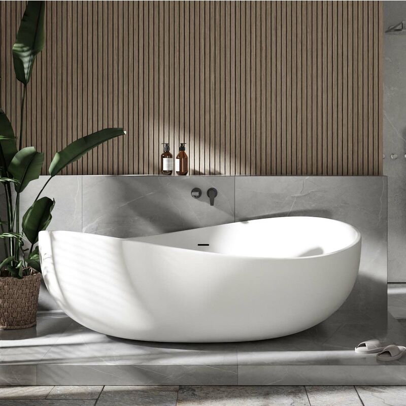 foto del prodotto bernstein vasca da bagno freestanding wave bianco lucido, bianco opaco, nero lucido o nero bianco lucido 180 x 110 x 62 cm rubinetteria