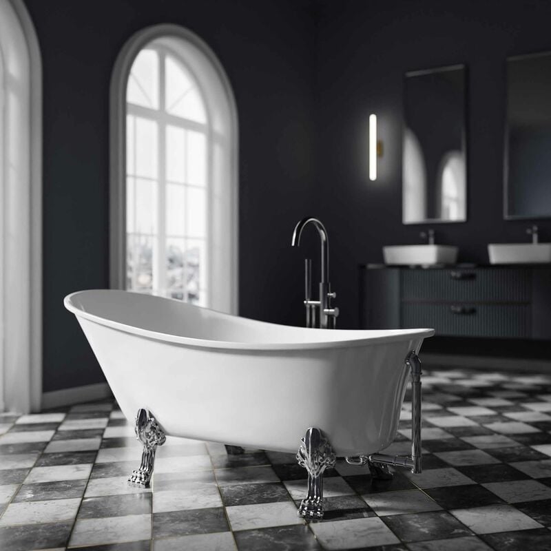 foto del prodotto bernstein vasca da bagno per installazione freestanding paris bianco lucido colore piedini e rubinetteria a scelta senza rubinetteria, argento,