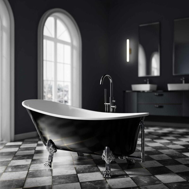 foto del prodotto bernstein vasca da bagno per installazione freestanding paris nero lucido colore piedini e rubinetteria a scelta senza rubinetteria, argento
