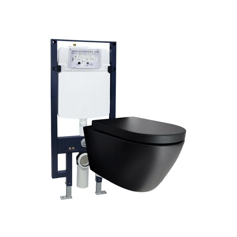 foto del prodotto bernstein wc sospeso b 8030 nero pacchetto risparmio speciale 21 e telaio di supporto g3008 con piastra a incasso placca di comando 4112