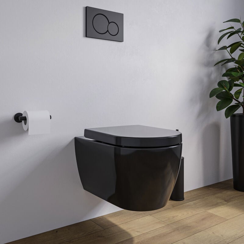 foto del prodotto bernstein wc sospeso nt2038 senza brida nero sedile in duroplast e chiusura con sistema soft close