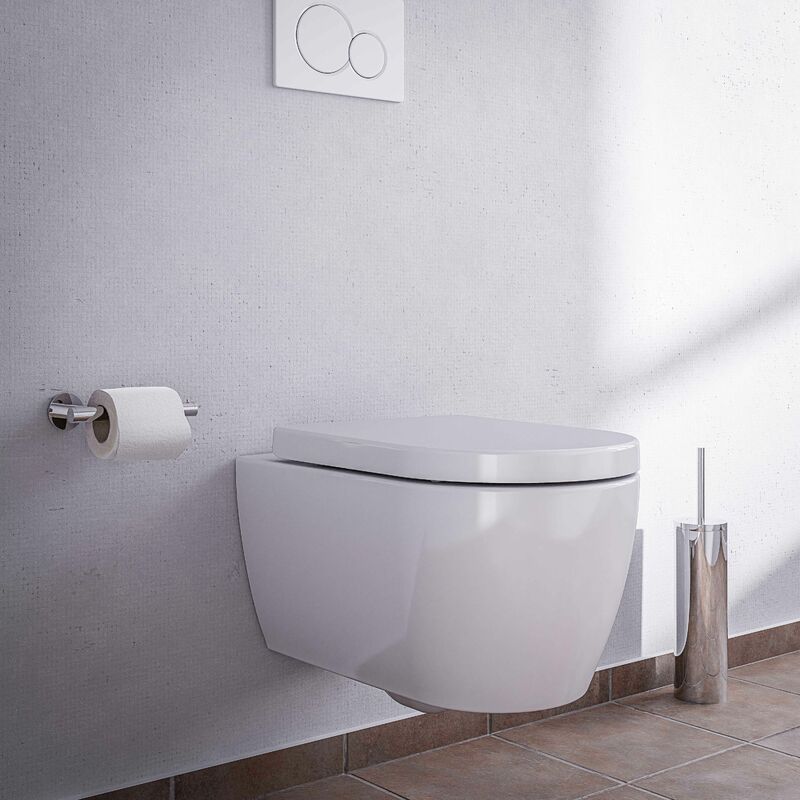 foto del prodotto bernstein wc sospeso nt2039 senza brida sedile in duroplast e chiusura con sistema soft close bianco lucido con standard luce led notturna