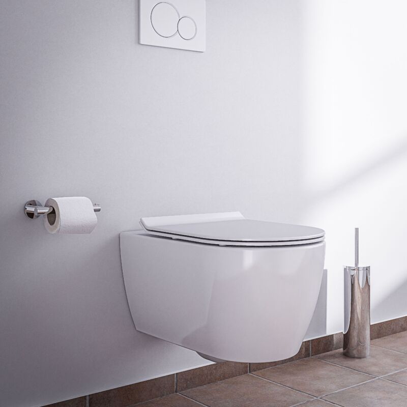 foto del prodotto bernstein wc sospeso nt2039 senza brida sedile in duroplast e chiusura con sistema soft close bianco lucido extra piatto