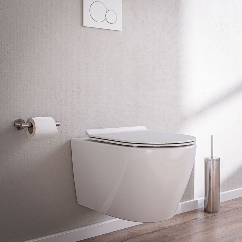 foto del prodotto bernstein wc sospeso senza bordo b 8030r bianco con nano rivestimento incl. coperchio con chiusura soft close bianco lucido extra piatto