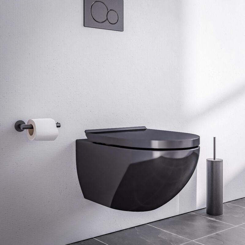 foto del prodotto bernstein wc sospeso senza brida e 9030 con sedile soft close colore a scelta nero lucido