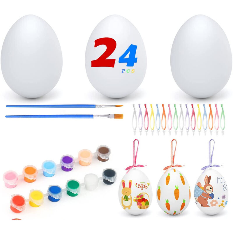 foto del prodotto bes 24 uova di pasqua bianche da colorare decorazioni pasquali pigmenti colorati