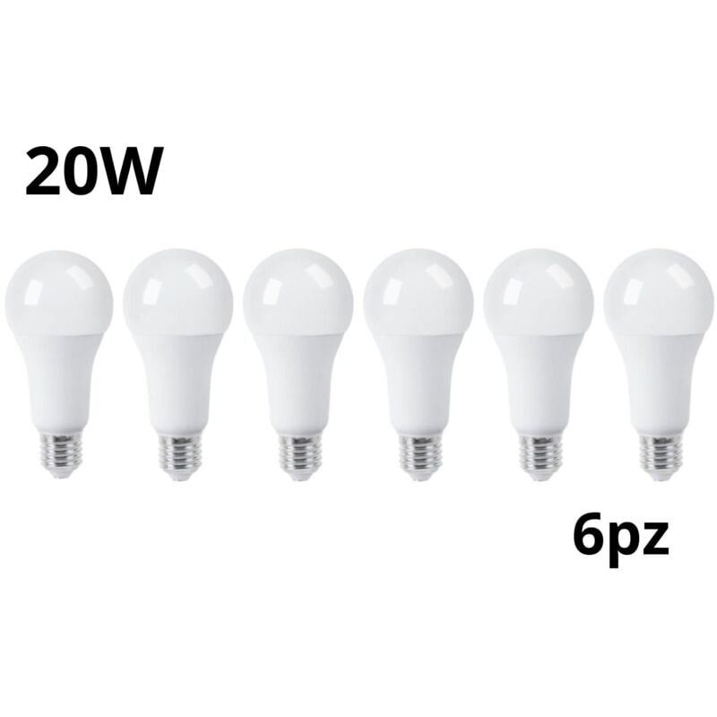 foto del prodotto bes 6 pezzi lampadina led 20w luce naturale e27 a65l bulbo bianco opaco