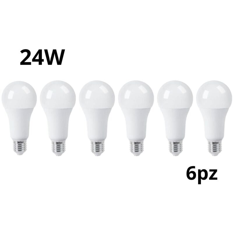 foto del prodotto bes 6 pezzi lampadina led 24w luce naturale e27 a65l bulbo bianco opaco